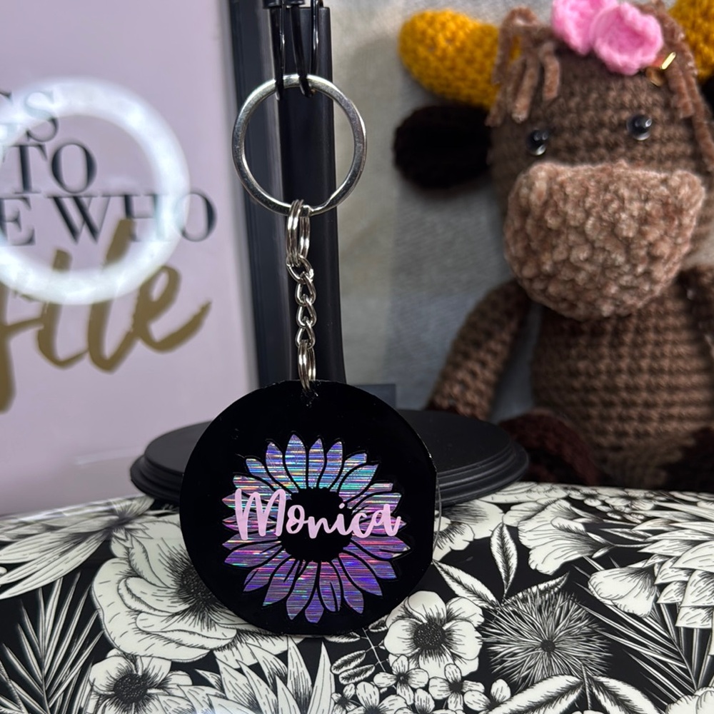 Custom design Purple Floral Keychain